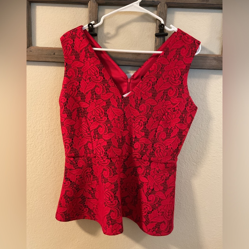 Red Lace Peplum Top